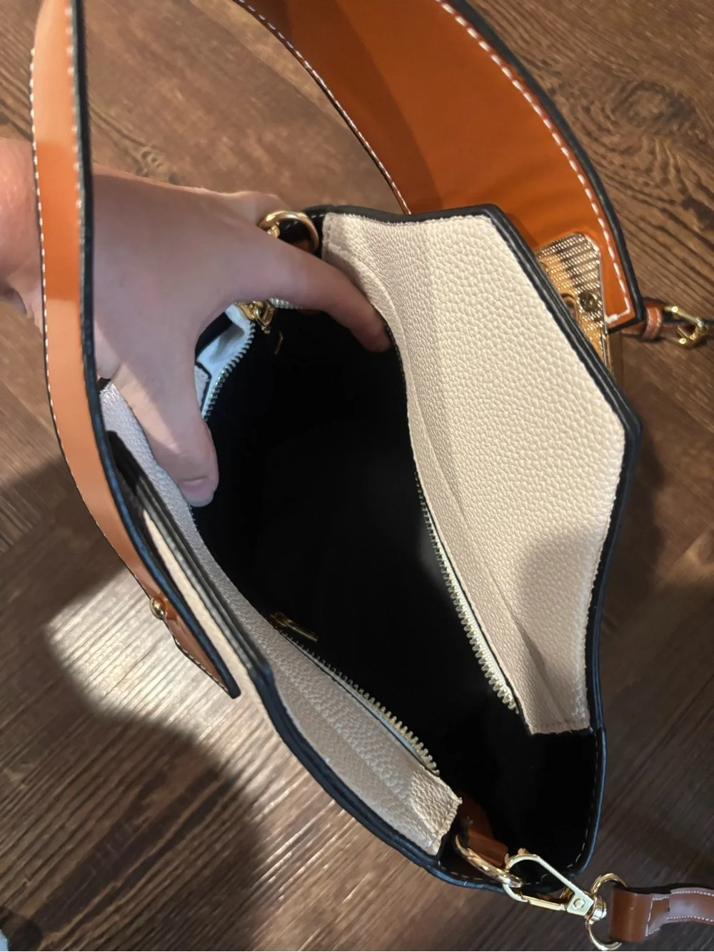Cream and Tan Leather Crossbody Bag - Modern Everyday Style